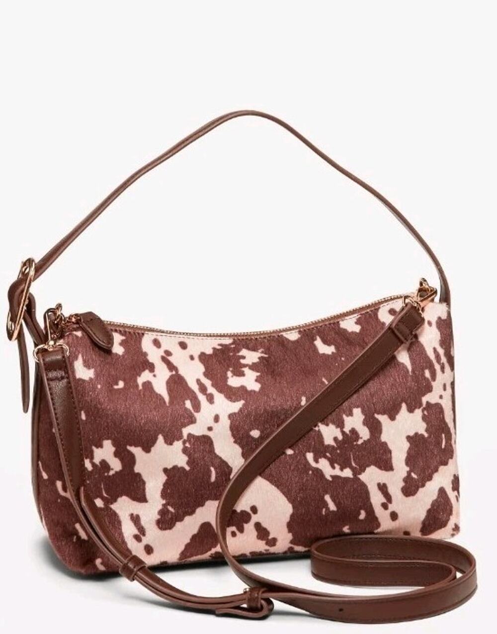 Old Navy Animal Print Brown Ivory Shoulder Bag Adjustable Strap Zip Closure